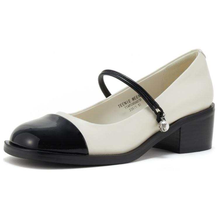 Teenie Weenie Leather Mary Jane Shoes 4.3cm Women's Ivory White