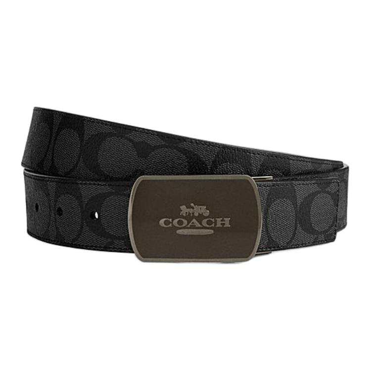 COACH COACH PU Artificial Leather, Cow Leather Belts Men's Charcoal Gray/Black Width 3.8cm