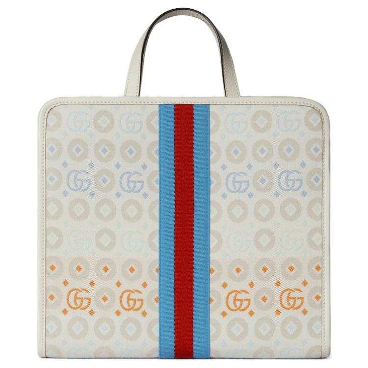 GUCCI Canvas With Leather Canvas Bag, Tote Bag, Shopping Bag, Handbag Kids' White Gray & Light Blue & Black