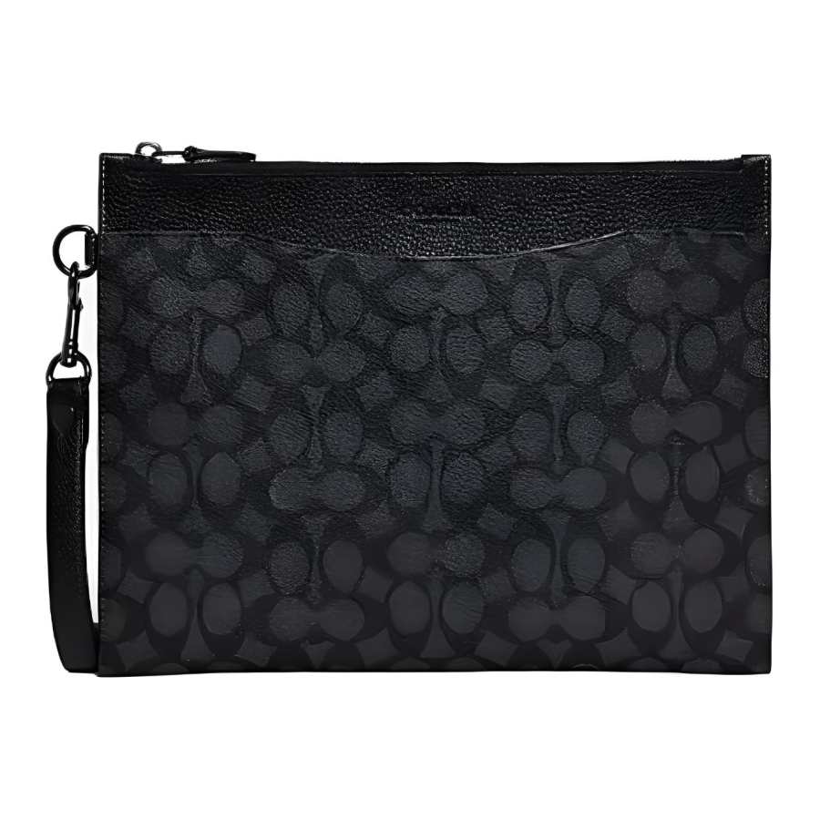 COACH Hitch Coated Canvas Document Bag Wrist Bag Clutch Large Men's Black