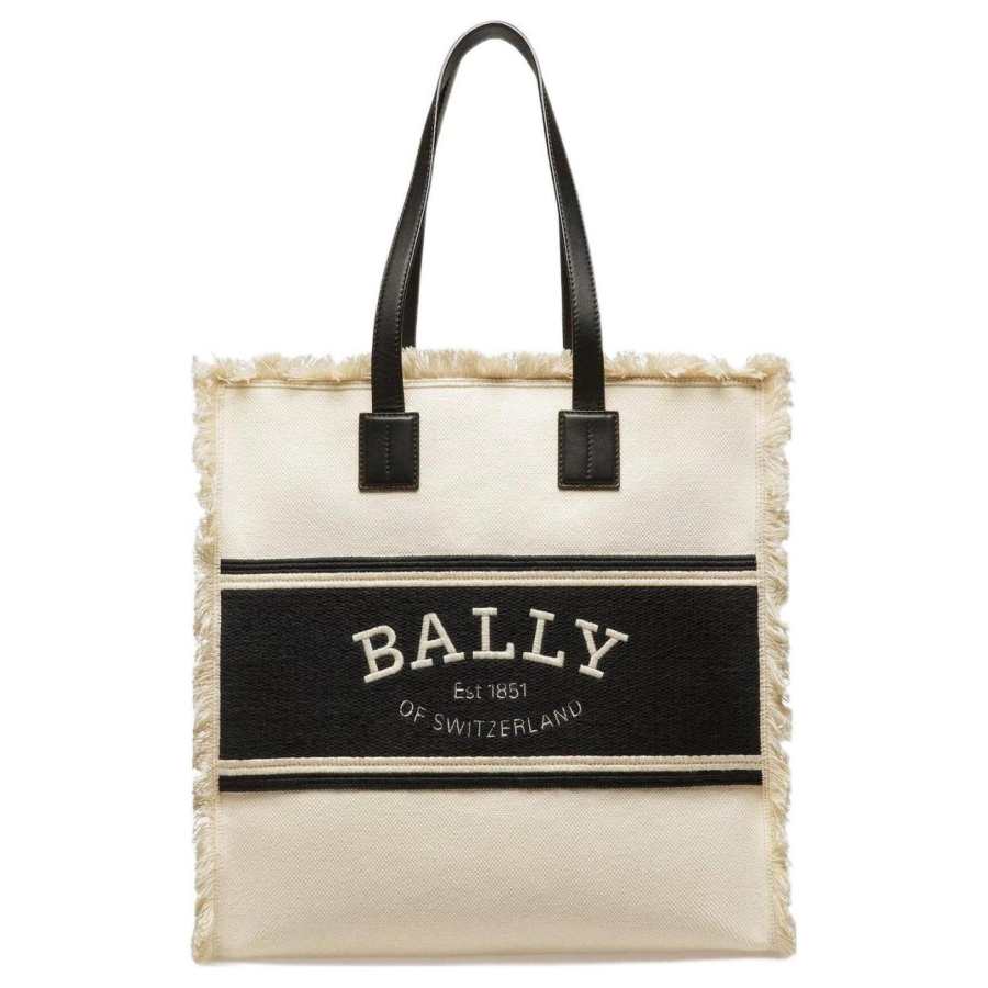 BALLY Crystalia Canvas With Leather Canvas Bag, Tote Bag, Shopping Bag, Handbag, Shoulder Bag Women's White & Black