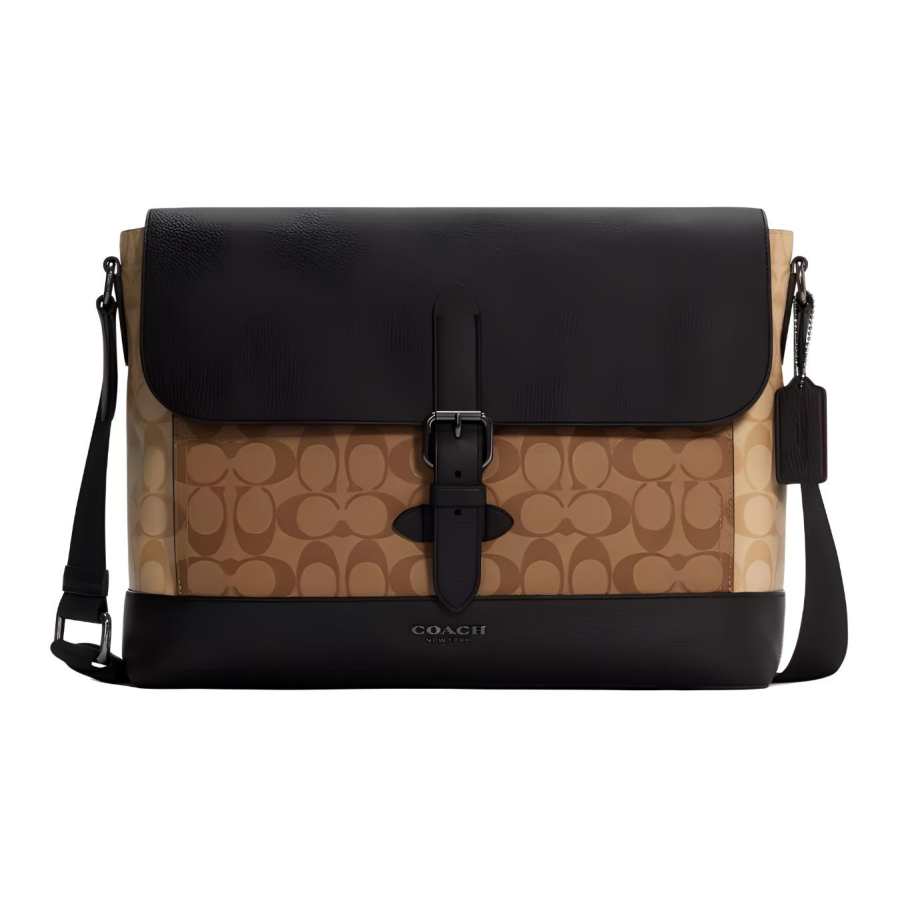 COACH Hudson Coated Canvas With Natural Pebbled Leather Crossbody Bags Large Men's Multicolor