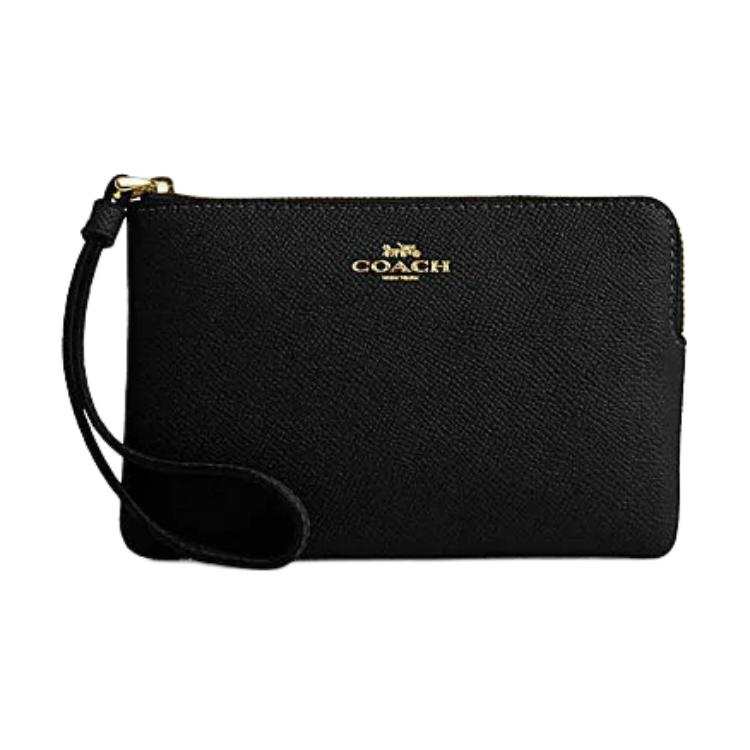 COACH Corner Zip Artificial Leather Wrist Bag Small Women's Black