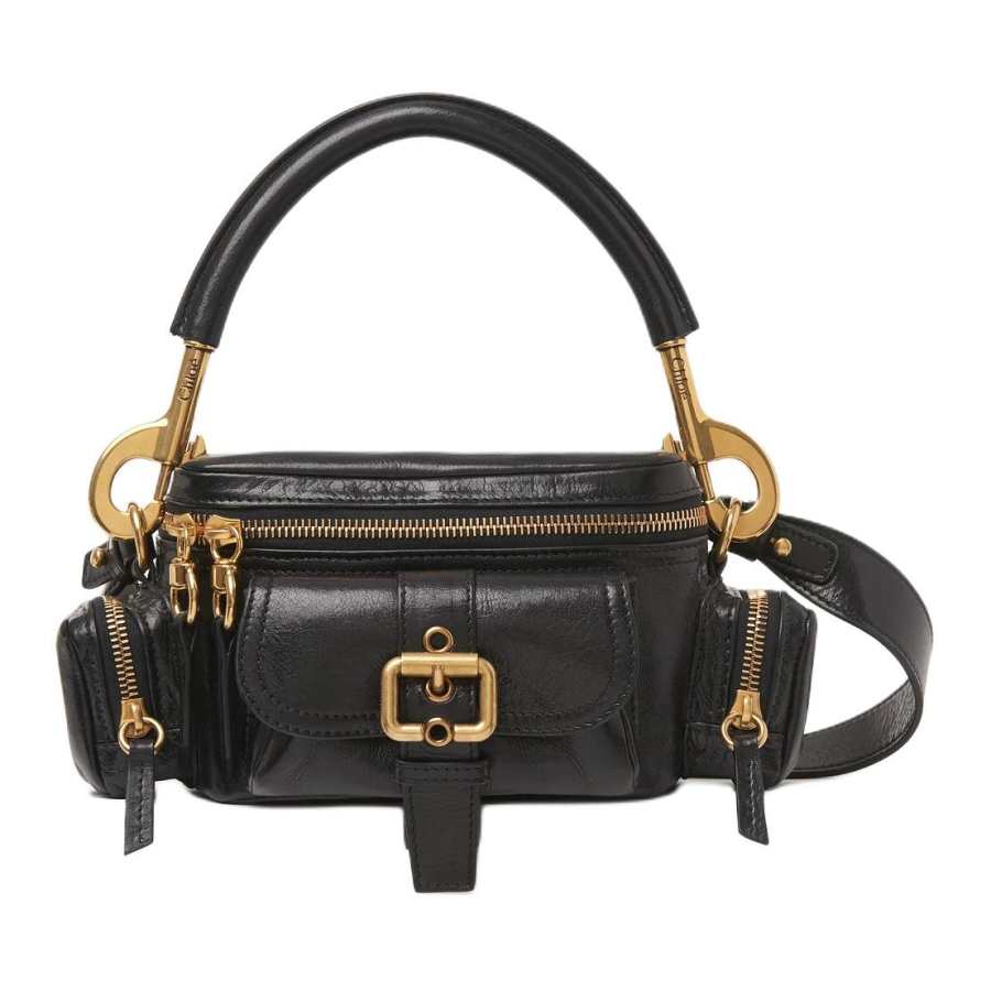 Chloé Chloe Natural Shinny Leather Surface Camera Bag, Handbag, Shoulder Bag, Crossbody Bag Small Women's Black
