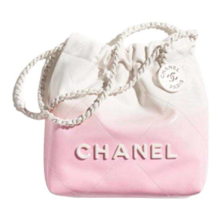 CHANEL 22Bag Lacquered Finish Gradient Calfskin Crossbody Bags Mini Women's White & Pink
