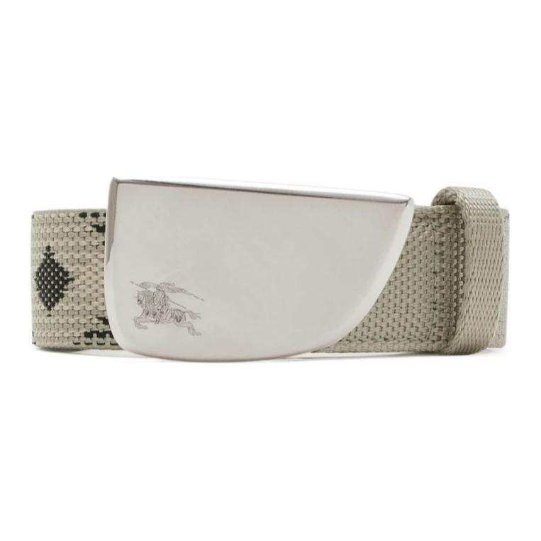 Burberry Brass, Palladium Plated, Calfskin Leather Belts Men's Beige Width 3cm