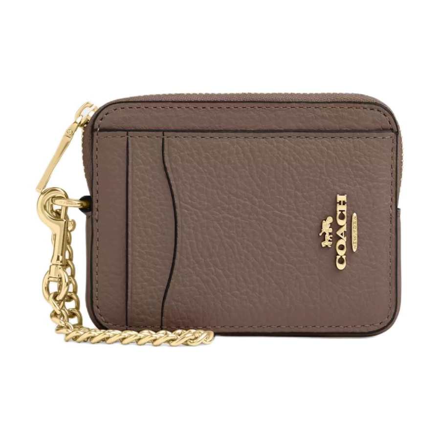 COACH Card Case Refined Pebbled Leather Card Holder Regular Women's Dark Stone