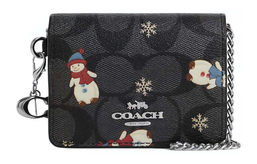 COACH Collaboration Boxed Cow Leather Shoulder Bag, Crossbody Bag Mini Women's Black Snowman