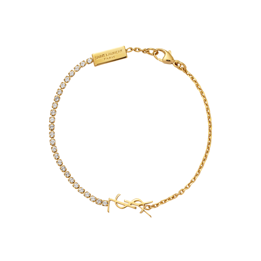 SAINT LAURENT Glass Brass Metal Rhinestone Bracelets Women's Gold