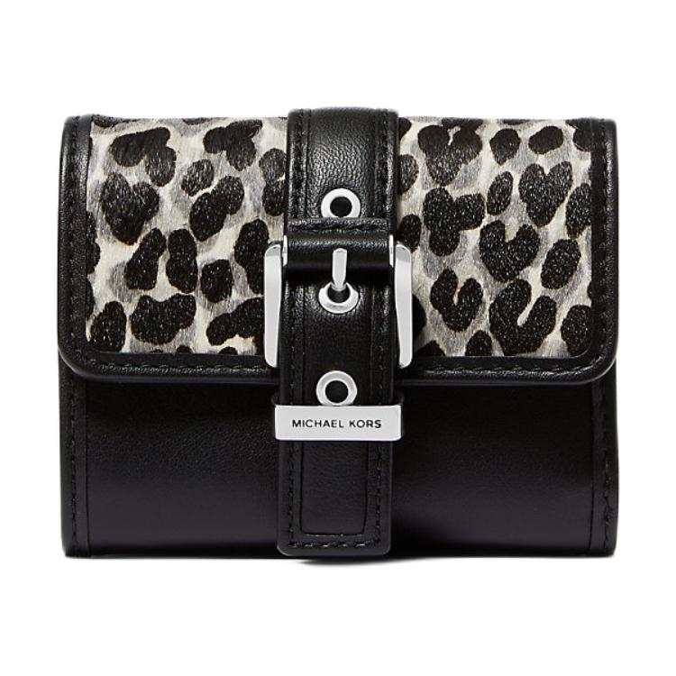 MICHAEL KORS Colby Leopard Print Calf Hair Wallet Small Women's Black