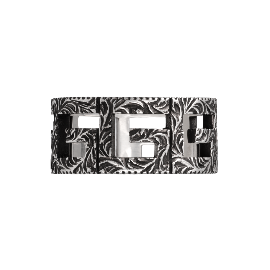 GUCCI Square G 925 Sterling Silver Rings Unisex Black/Silver