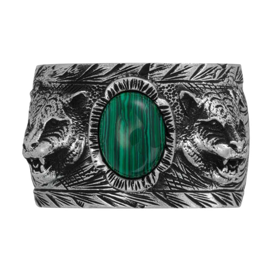 GUCCI Garden 925 Sterling Silver Malachite Rings Unisex Silver/Green