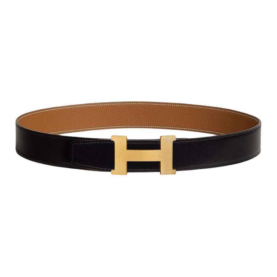 HERMES HERMES Constance Cow Leather Belts Men's Black/Brown Width 3.8cm