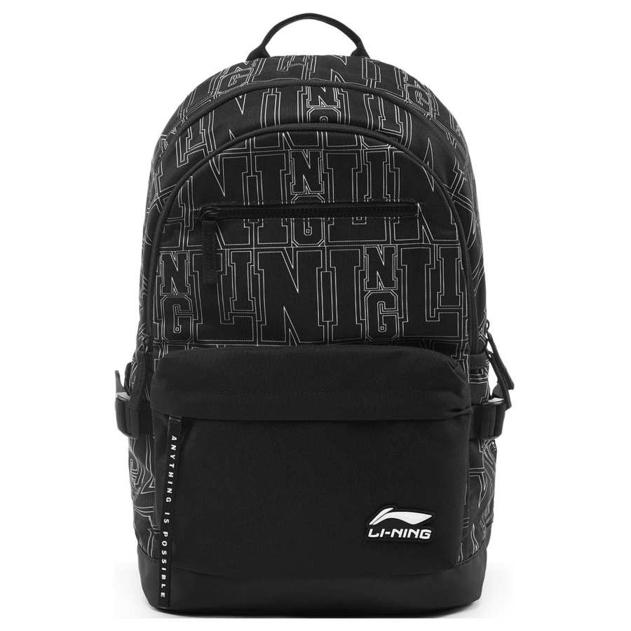 Li-Ning Li Ning Sports Life Collection Polyester Students Backpack Unisex Black All Over Print