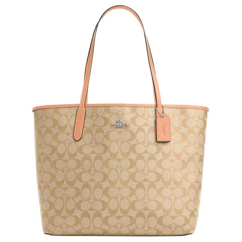 COACH City Coated Canvas Shoulder Bag Large Women's Light Khaki & Faded Blush
