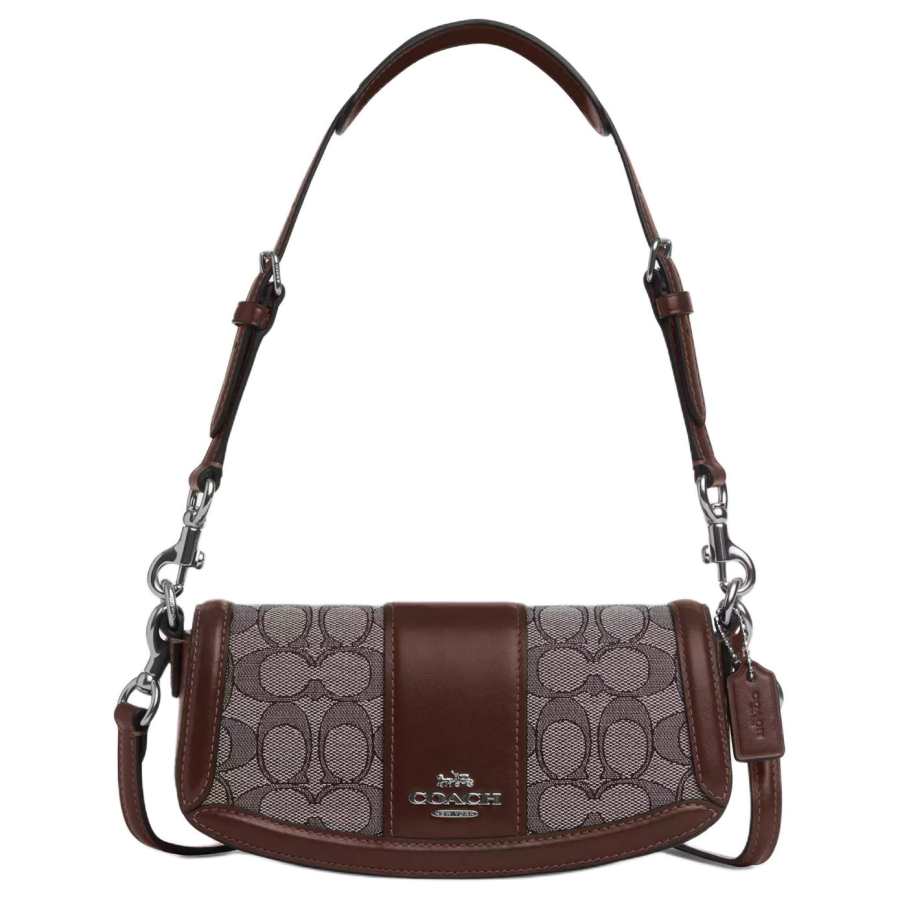 COACH Andrea Iconic Jacquard With Refined Calfskin Portable Crossbody Bag, Shoulder Bag Small Women's Brown