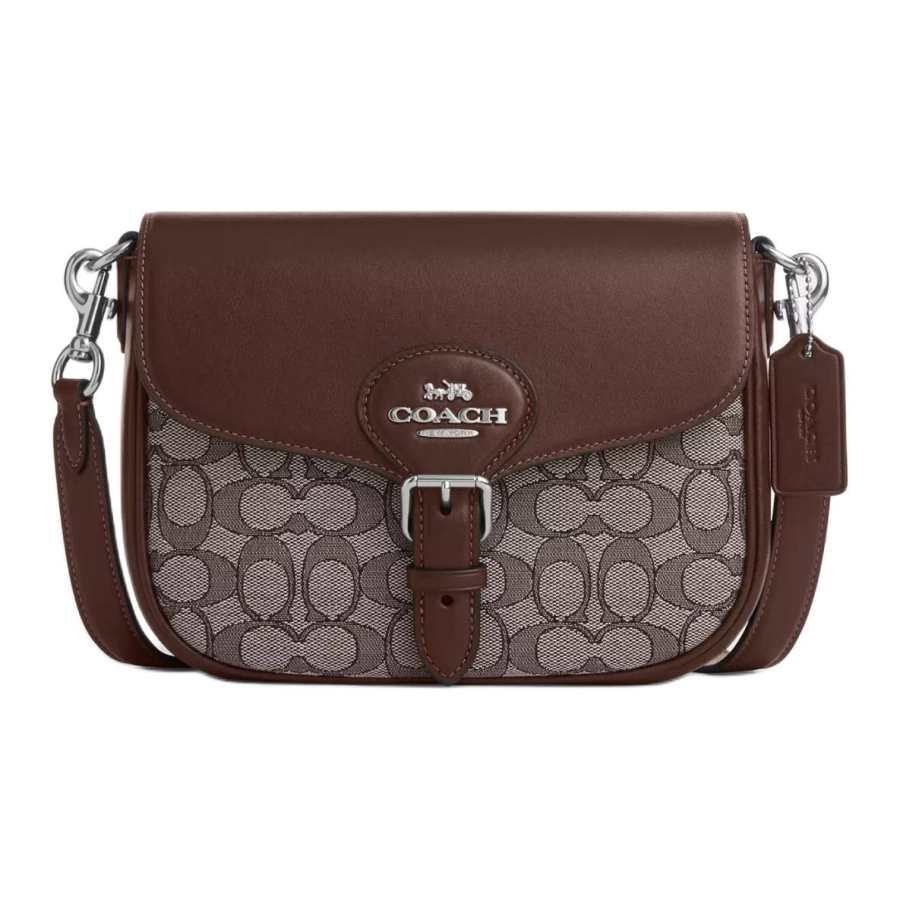 COACH Amelia Jacquard With Leather Saddle Bag, Shoulder Bag, Crossbody Bag Medium Women's Multicolor