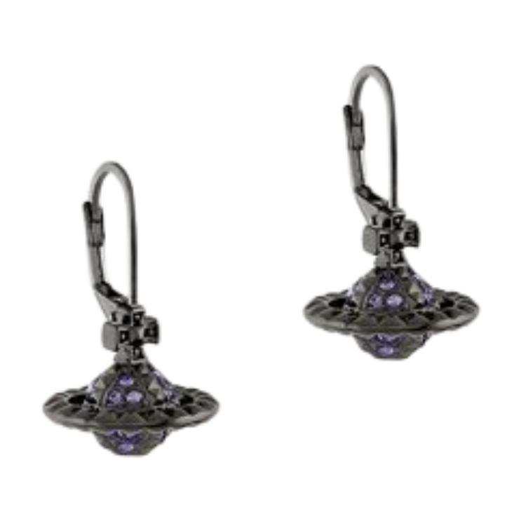Vivienne Westwood Brass Earrings Unisex Gunmetal Gray/Purple Diamond