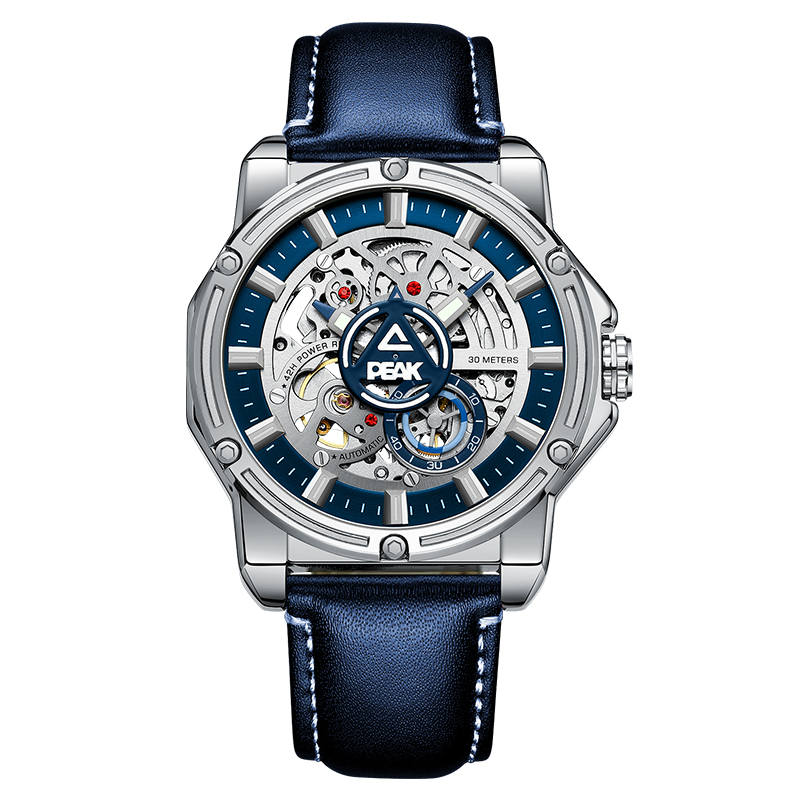 PEAK PEAK Automatic Mechanical Movement Leather Strap Watch Men's Watches Skeleton Dial