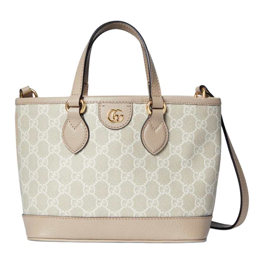GUCCI Ophidia Canvas With Leather Trim Shoulder Bag, Crossbody Bag, Handbag Mini Women's Beige & White