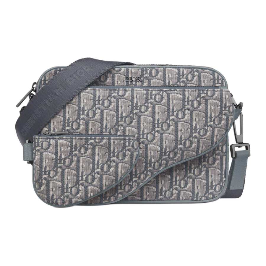 DIOR DIOR Saddle Oblique Printed Fabric Shoulder Bag Men's Dark Gray