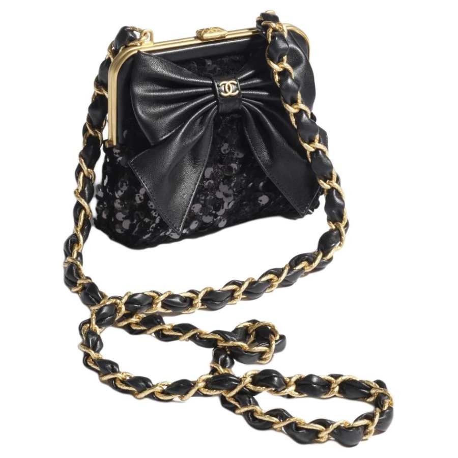 CHANEL Soft Tweed Material Gold Metal Shoulder Bag, Crossbody Bag Women's Black