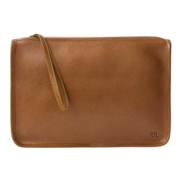 Double RL Cow Leather Clutch Unisex Brown