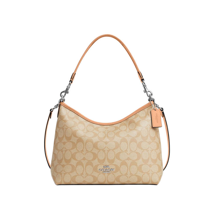 COACH Laurel Coated Canvas With Smooth Leather Shoulder Bag Large Women's Brown