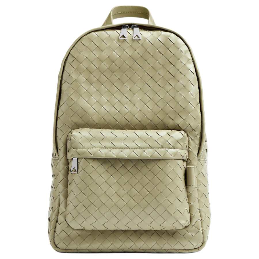 Bottega Veneta Silver Finish Cow Leather Backpack Medium Men's Travertine Green