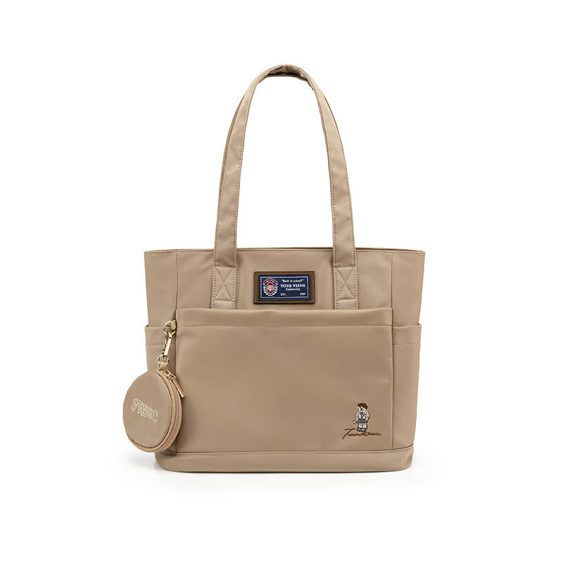 Teenie Weenie Fabric, PU Tote Shoulder Bag Unisex Khaki/Black