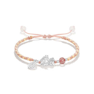Crafts Women Crafts Women's 999 Silver Strawberry Quartz Agate Moonstone Bracelets Unisex Good Luck