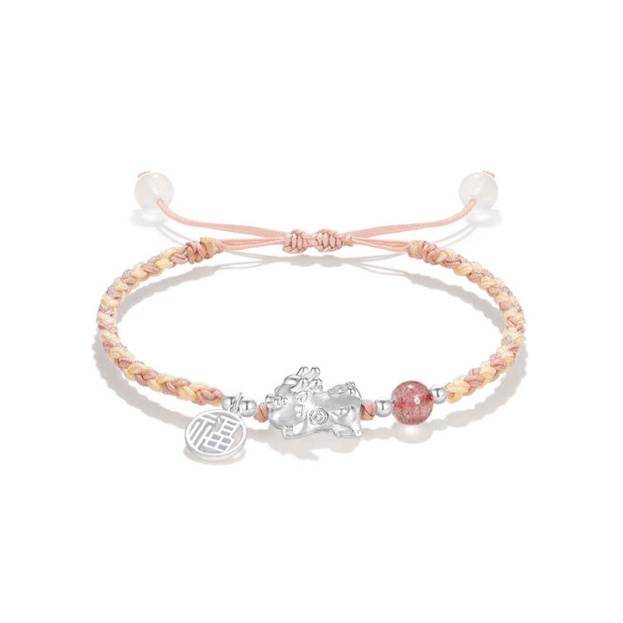 Crafts Women Crafts Women's 999 Silver Strawberry Quartz Agate Moonstone Bracelets Unisex Good Luck