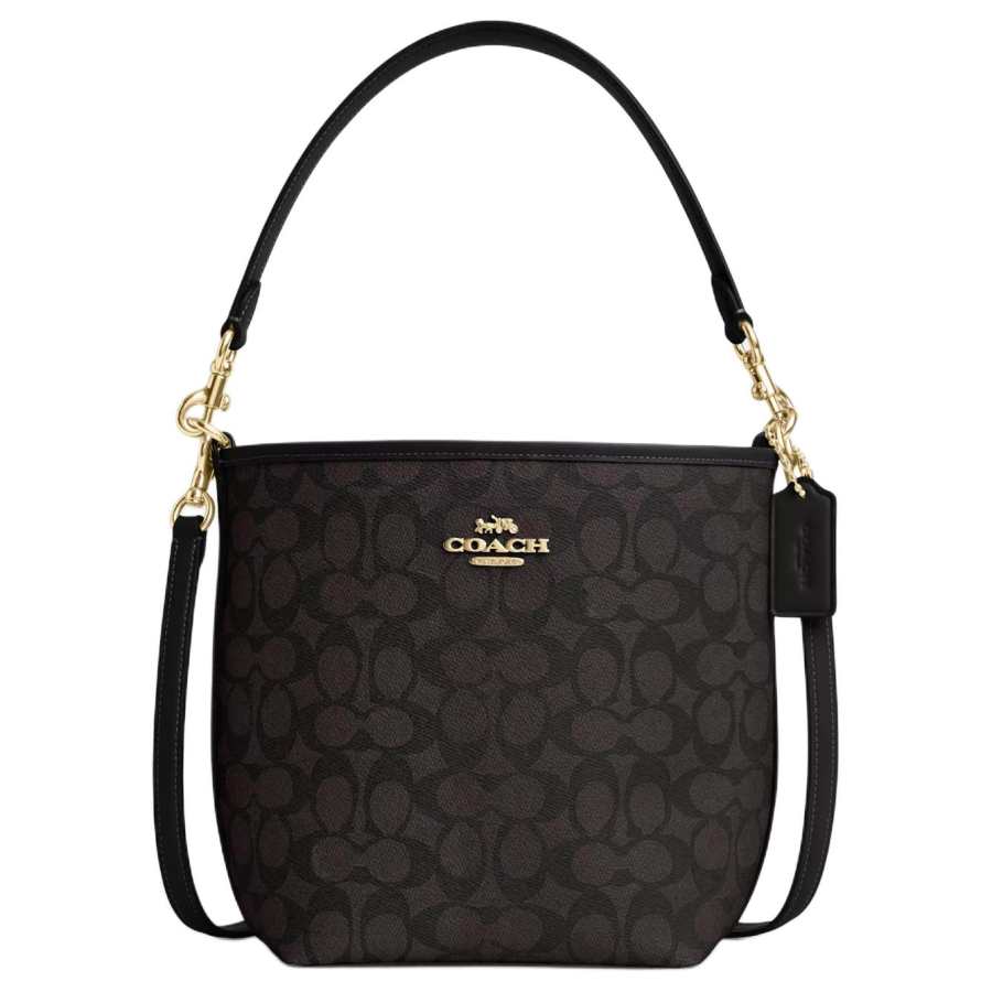COACH City Bucket Coated Canvas Handbag, Shoulder Bag Small Women's Walnut & Black