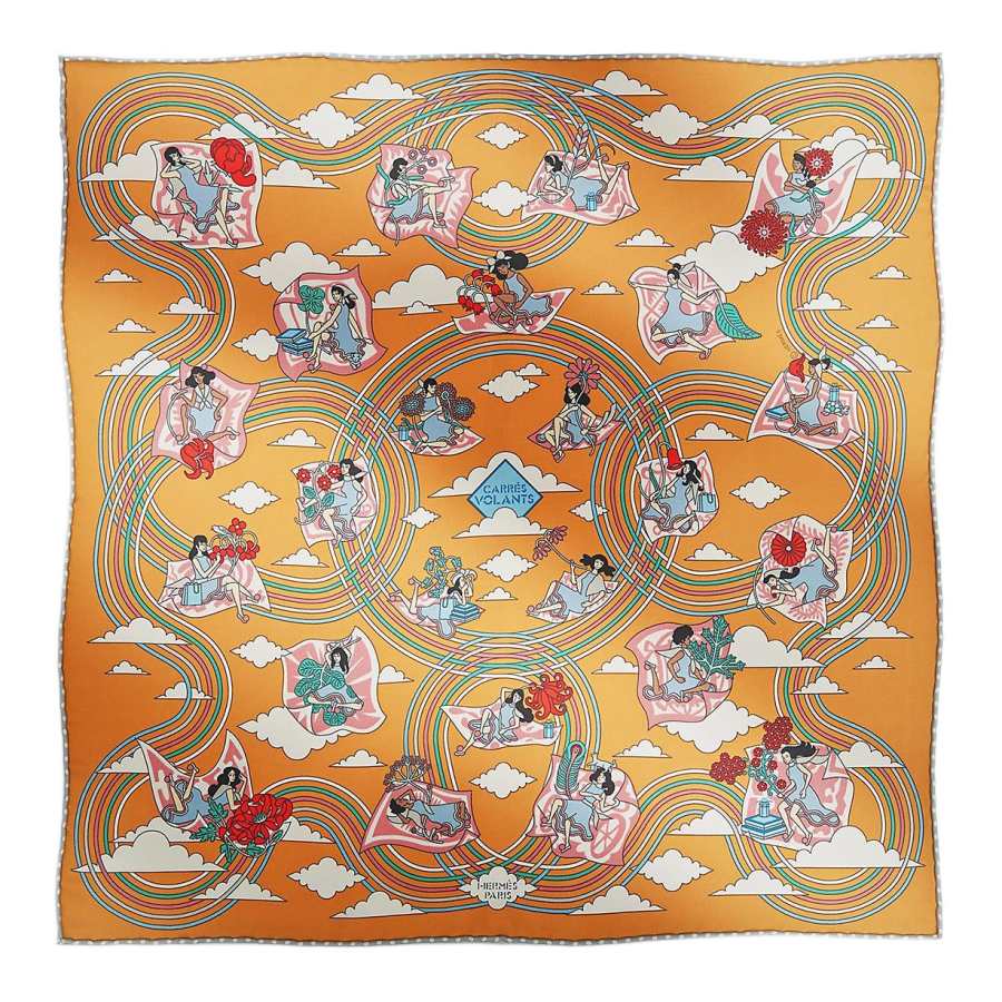 HERMES HERMES Silk Scarves Women's Yellow