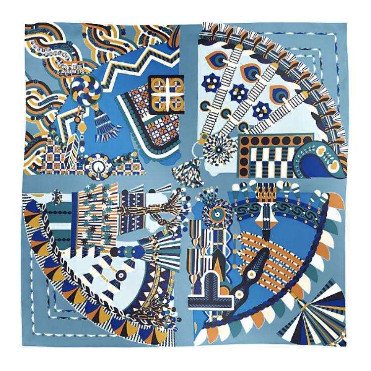 HERMES Haute Parure Silk Scarves Women's Blue
