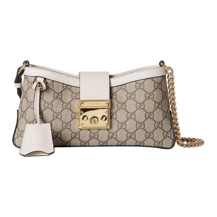 GUCCI Padlock Supreme Canvas Handbag, Shoulder Bag Small Women's Beige & Ebony