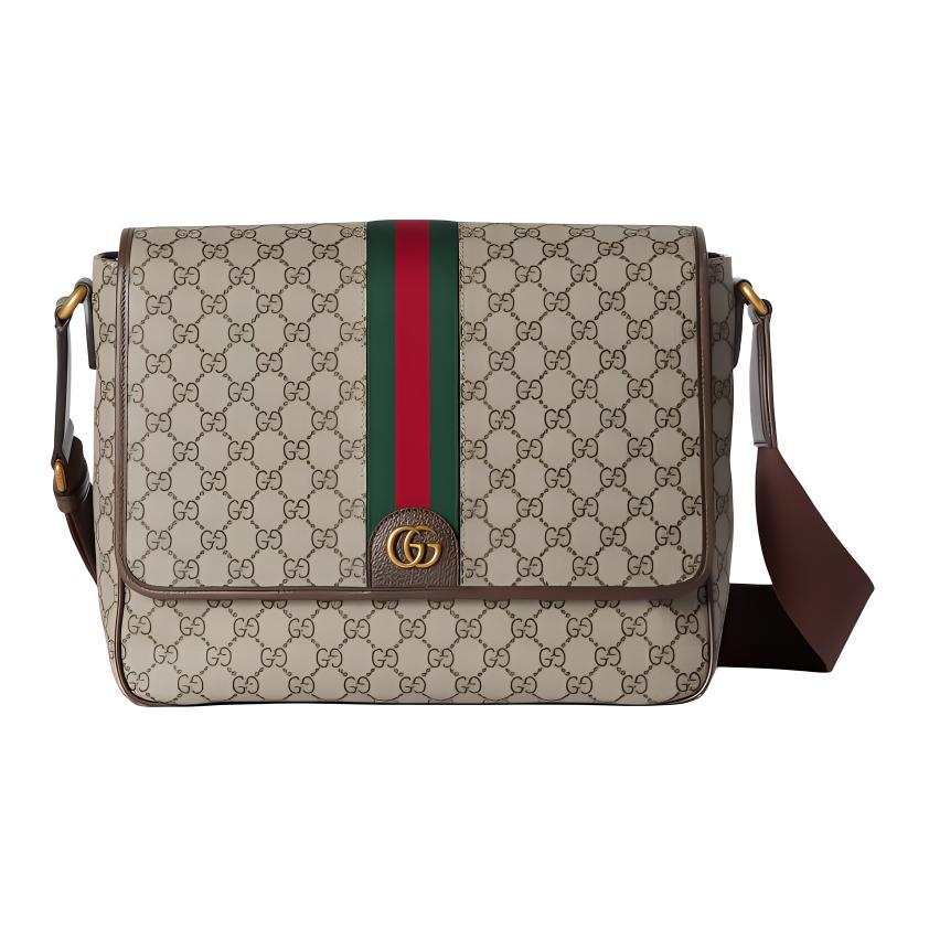 GUCCI Ophidia Canvas With Leather Shoulder Bag, Crossbody Bag Large Men's Beige & Ebony