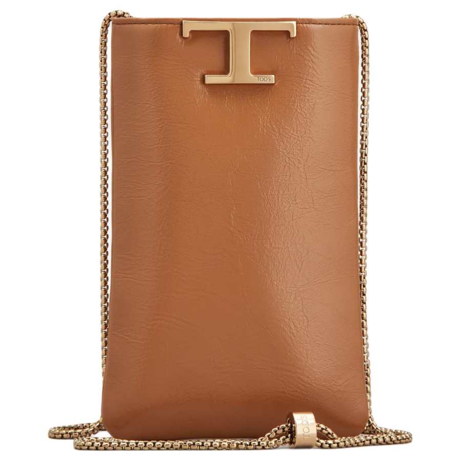 TOD'S Timeless Calfskin One Shoulder Crossbody Cell Phone Pouch Men's Brown