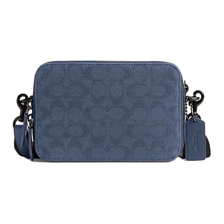 COACH Charter Fabric With Cow Leather Shoulder Bag, Crossbody Bag Small Men's Washed Fabric Blue