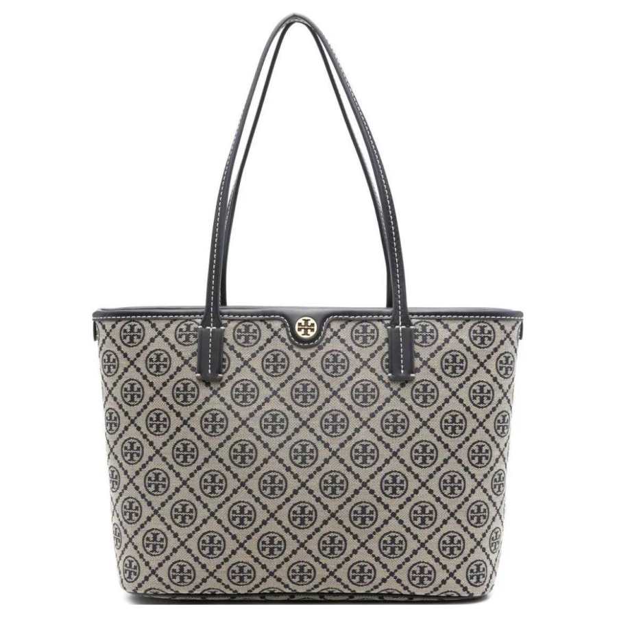 TORY BURCH T Monogram Fabric Tote Bag, Shopping Bag, Handbag, Shoulder Bag Small Women's Marine Blue