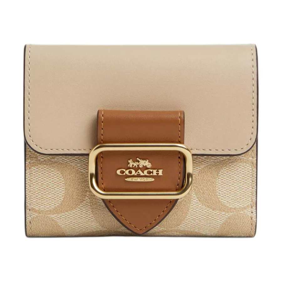 COACH Morgan Coated Canvas With Calfskin Wallet Women's Ivory & Light Khaki & Multicolor