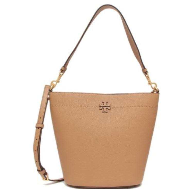 TORY BURCH McGraw Leather Bucket Bag, Portable Crossbody Bag, Shoulder Bag Women's Brown