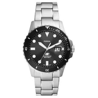FOSSIL Blue Dive Wrist Watches Quartz Movement Stainless Steel Strap 42mm Black Dial Unisex ['100', 301050]m Waterproof