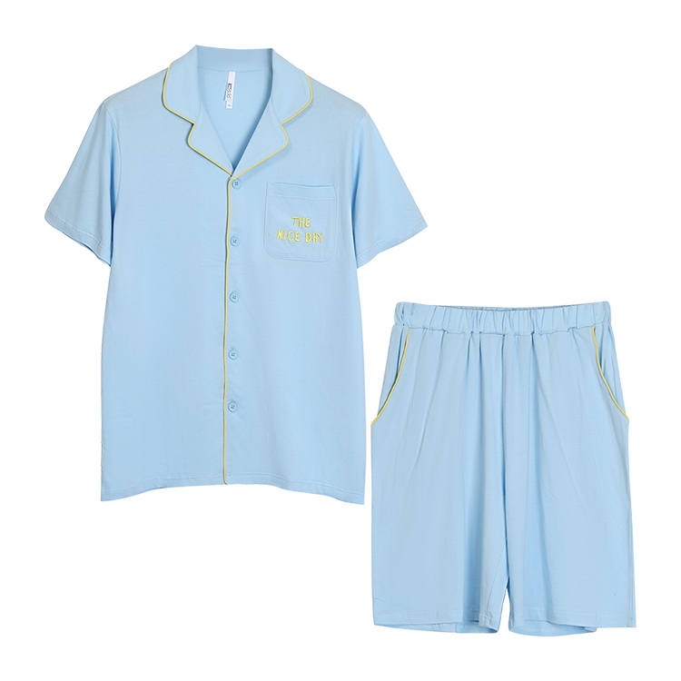 HONGDOUJUJIA Pajama Set Men's Summer Blue