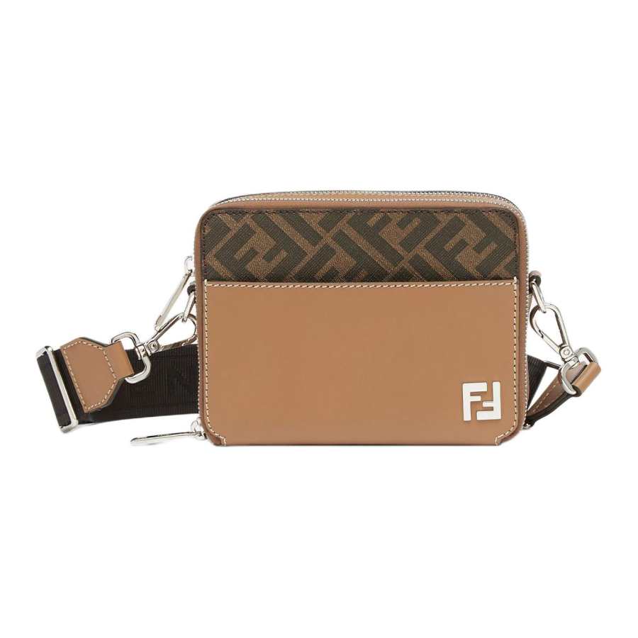 FENDI Calfskin Camera Bag, Shoulder Bag, Crossbody Bag Men's Beige