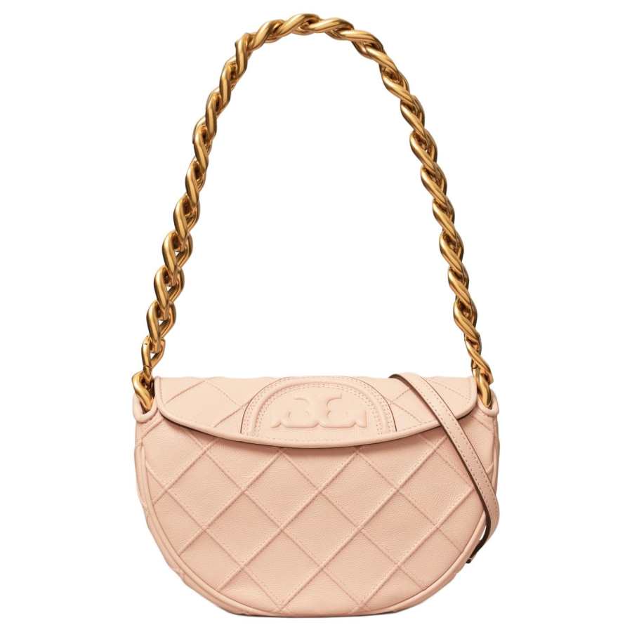 TORY BURCH Fleming Cow Leather Crescent Bag, Shoulder Bag, Crossbody Bag Mini Women's Dawn Pink