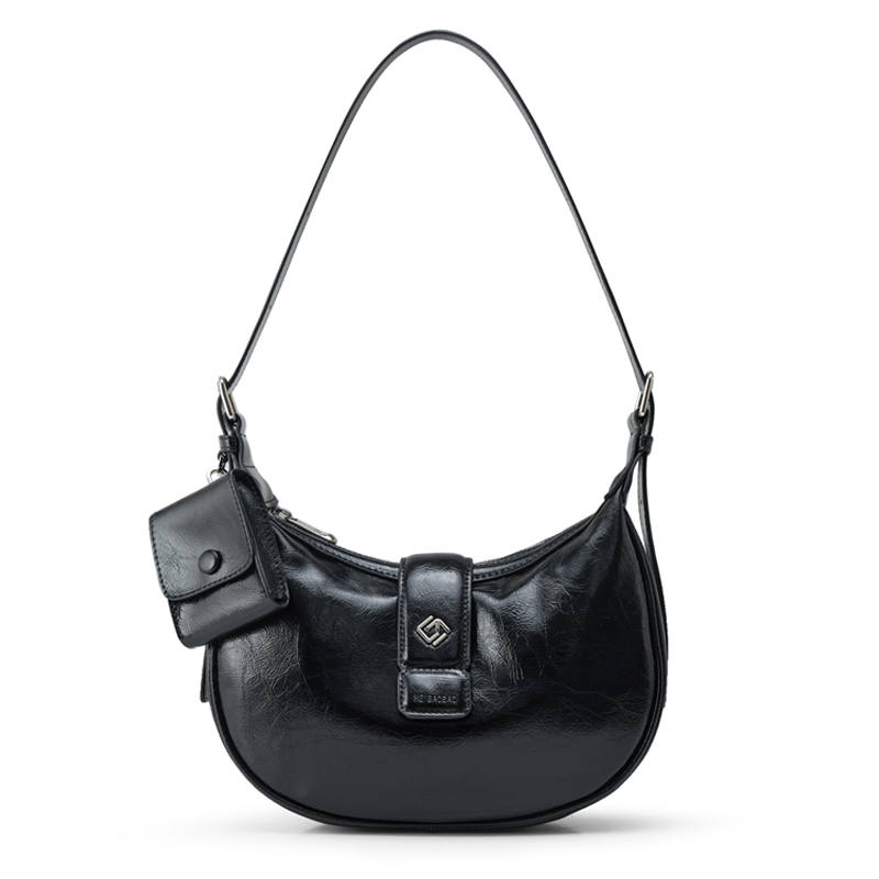 HE BAO BAO Cow Leather Handbag, Shoulder Bag Women's Oil Paintings Black