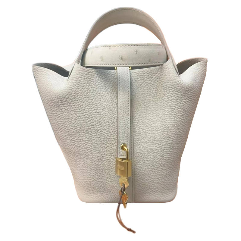 HERMES Picotin Lock Clémence Calfskin With Ostrich Leather Basket Bag, Bucket Bag, Handbag 18 Women's