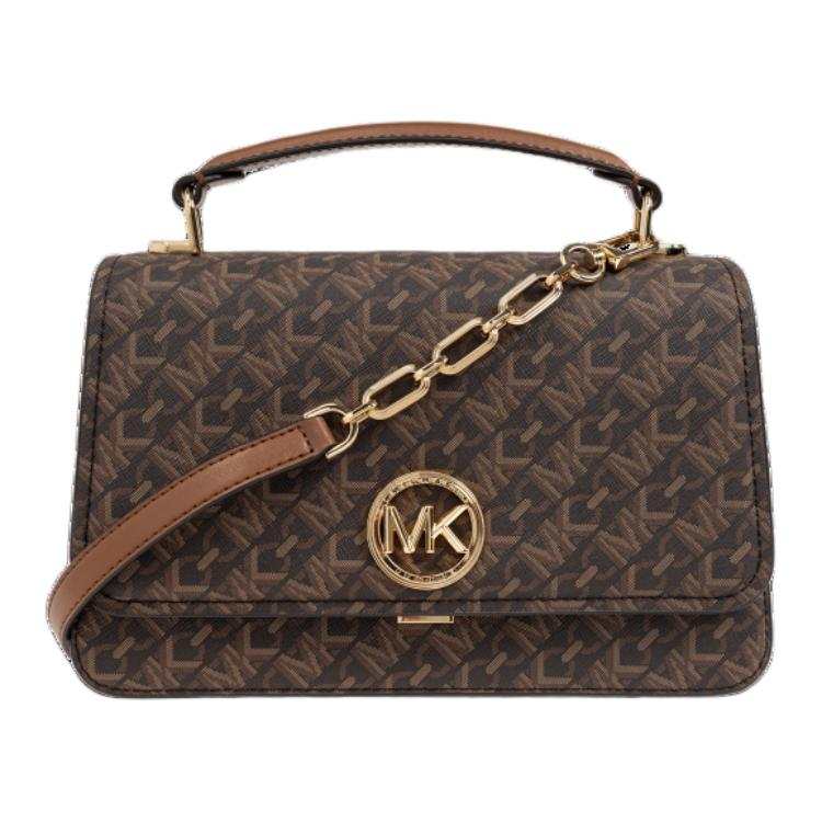 MICHAEL KORS Delancey Canvas With Leather Shoulder Bag, Crossbody Bag, Handbag Unisex Brown