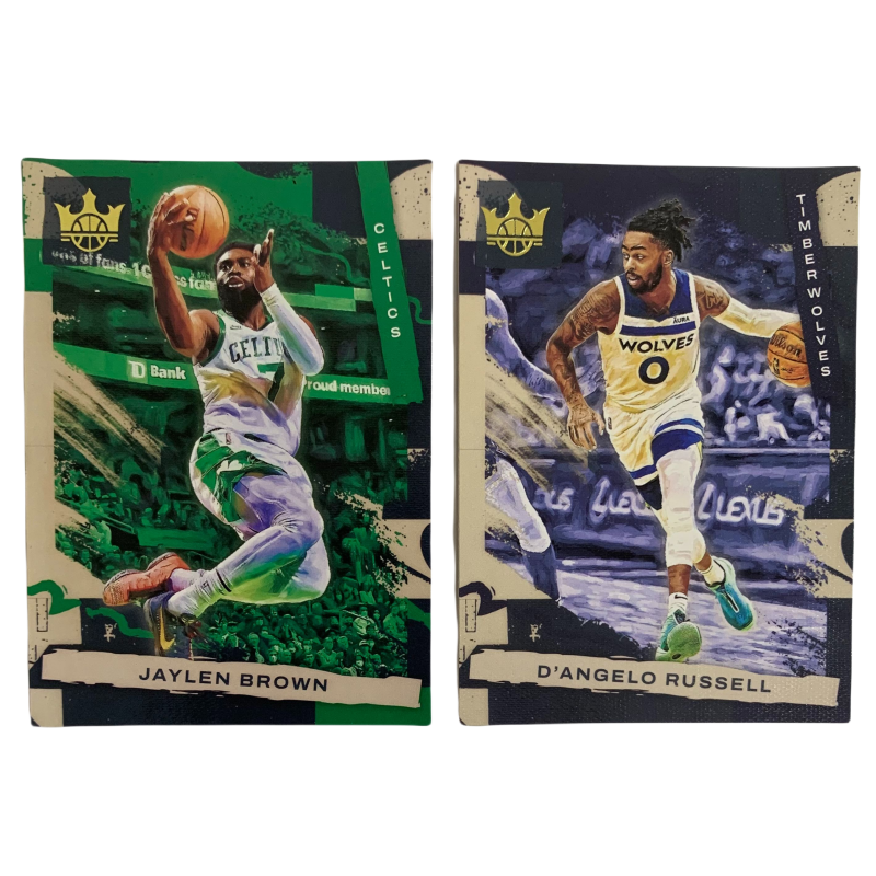 PANINI 2021 22 Oil Painting, Celtics, Jaylen Brown, Timberwolves, Russell, 2 Player Cards Included Sports Cards 2 Pcs